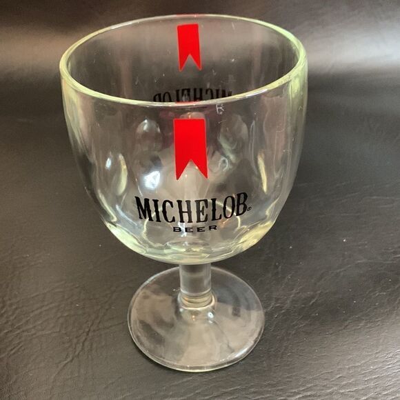 Michelob Clear Glass Vintage Logo Thumbprint 16 Ounces Red Black Draft Beer Mug - Picture 4 of 5